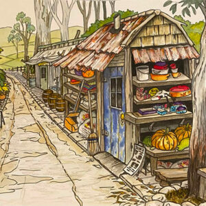 Whimsical Street Scene in Watercolour