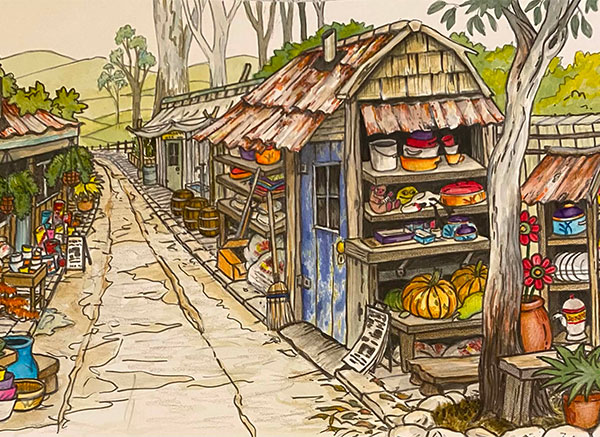 Whimsical Street Scene in Watercolour